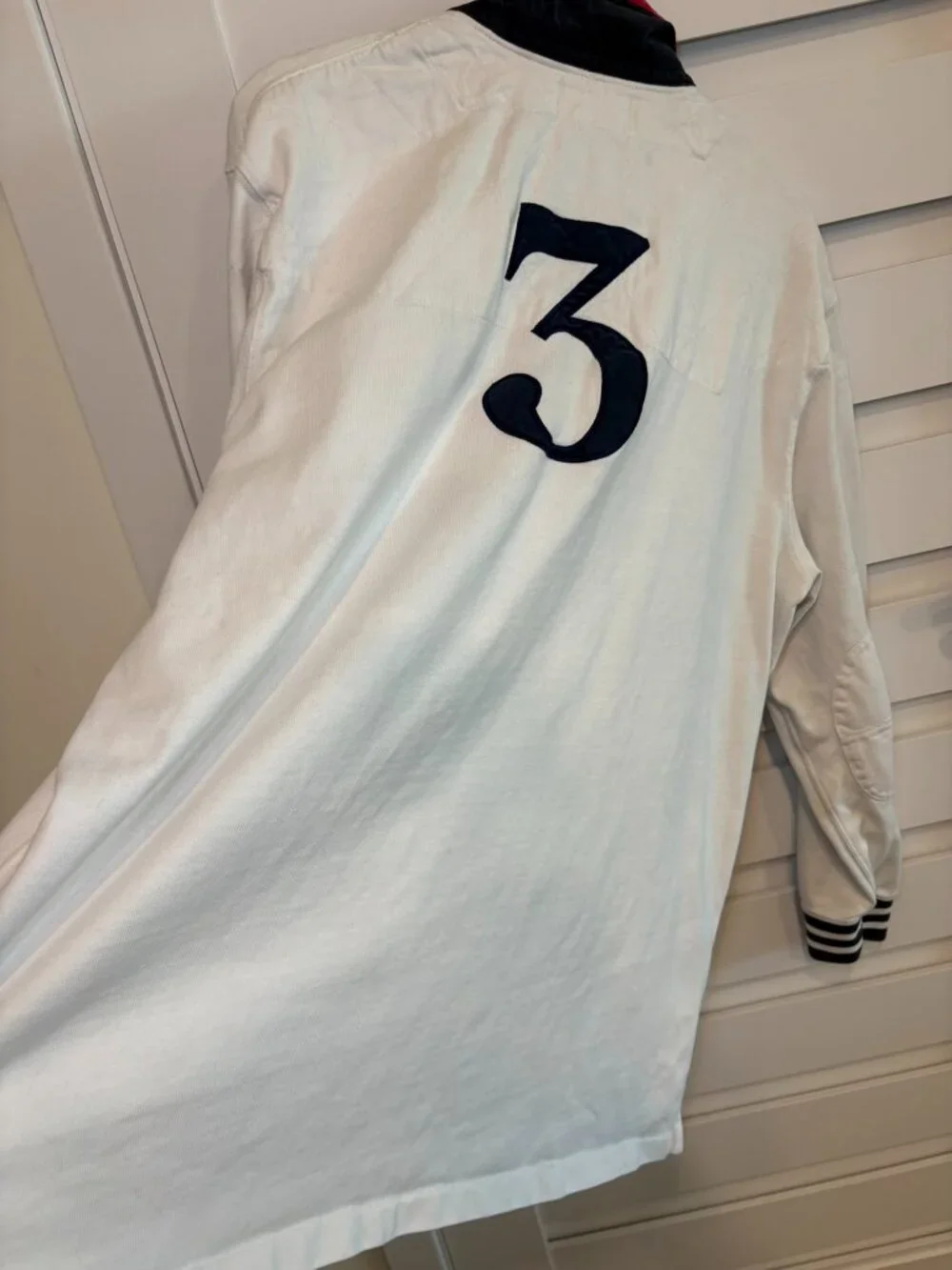 Vintage Polo Ralph Lauren Big Pony Rugby Shirt White XL Number 3 Long Sleeve